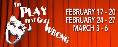 Play That goes wrong with red curtain and dates for play